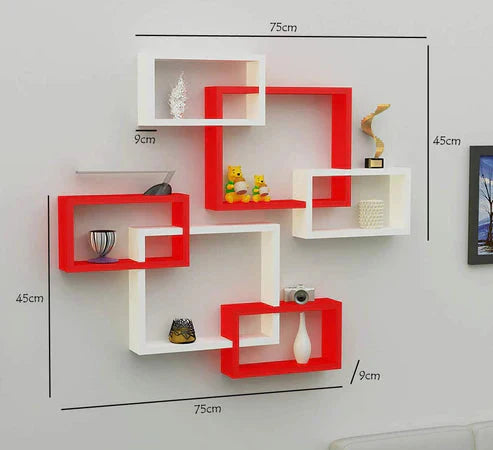 Laminated Intersecting Wooden Wall Shelves